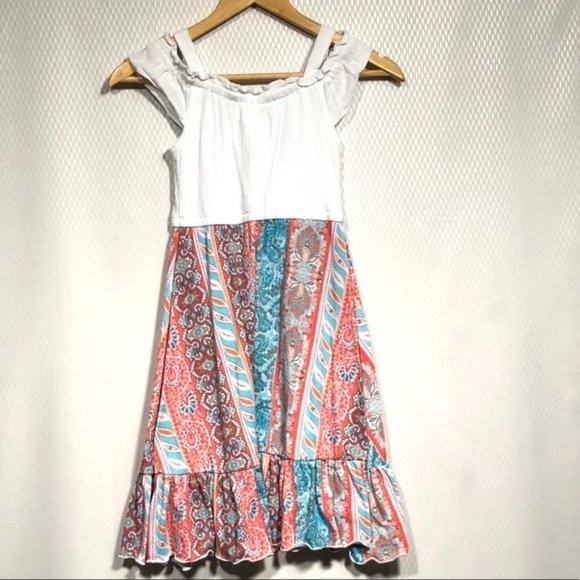 White Tropical Cold Shoulder Summer Dress - Picture 5 of 8